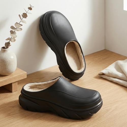 Image of Unisex Waterproof Winter Slippers for Outdoor, Fuzzy Lined Non-Slip Snow Boot House Shoes with Rubber Sole, Indoor Outdoor Comfort for Cold Weather