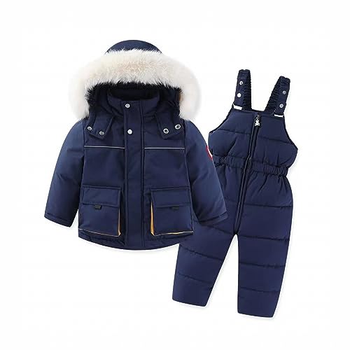 Girls Boys 2pcs Snowsuit, Infant Toddler Kids Winter Warm Hooded Down Jacket Coat + Suspenders Girl Coat Size 8 102
