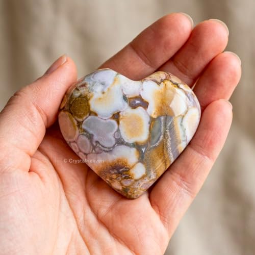Image of Crystal Heaven Certified Conglomerate Jasper Crystal Heart Palm Pebbles Stones For Anxiety Stress Relief Massage - Original Healing Gemstone Agate Heart Palm Stone For Yoga Meditation Spiritual