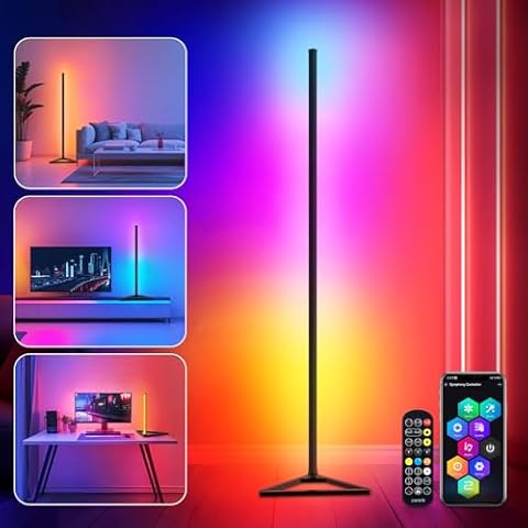 HANDSONIC RGBIC Floor Lamp,16 Million Colors LED Floor Lamps 141 cm Lamps for Living Room with Music Sync,Standing Lamp with App and Remote Control,Gaming Ambient Lighting Corner Lamp Bedroom Decor Cover