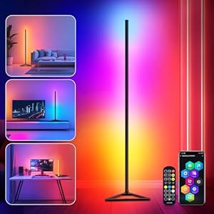 RGBIC Floor Lamp,16 Million Colors LED Floor Lamps 141 cm Lamps for Living Room with Music Sync,Standing Lamp with App and Remote Control,Gaming Ambient Lighting Corner Lamp Bedroom Decor