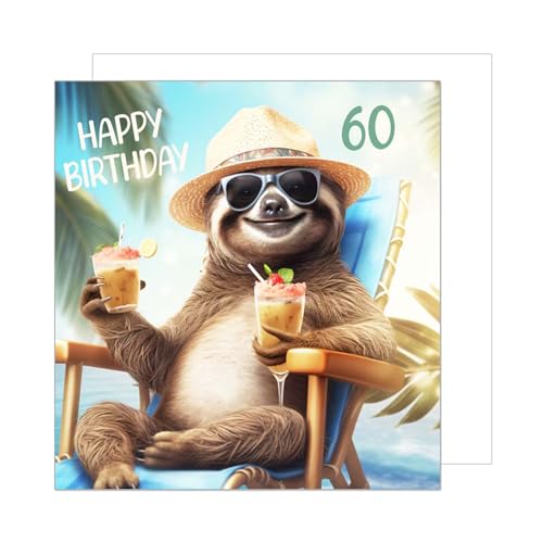 Edition Seidel Premium quadratische Glückwunschkarte zum 60. Geburtstag mit Umschlag. Geburtstagskarte Karte mit englischem Text für Mann Frau Freund Freundin Mama Papa Faultier lustig (GQ536 SW025) Edition Seidel Premium quadratische Glückwunschkarte zum 60. Geburtstag mit Umschlag. Geburtstagskarte Karte mit englischem Text für Mann Frau Freund Freundin Mama Papa Faultier lustig (GQ536 SW025)