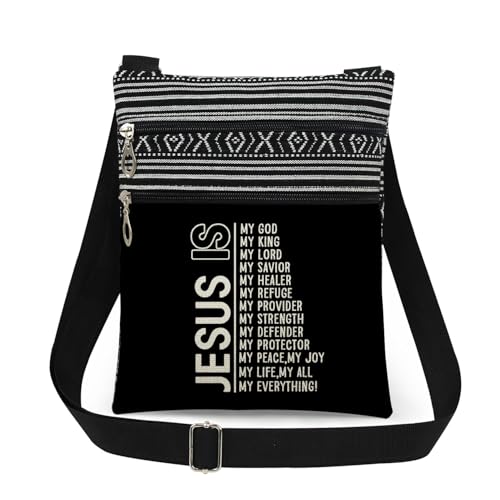 XiaoGalaee Inspirational Faith Words JESUS Print Crossbody Bag Bold Black