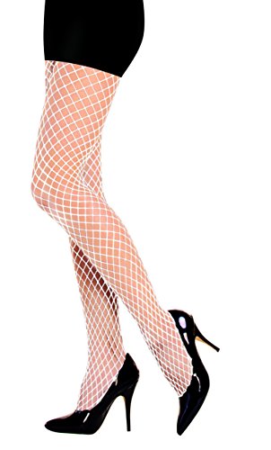 PrettyLoveHose Collant Résille Moyenne (Noir, Beige, Blanc, Marron, Bleu, Rose, Rouge) (Blanc)
