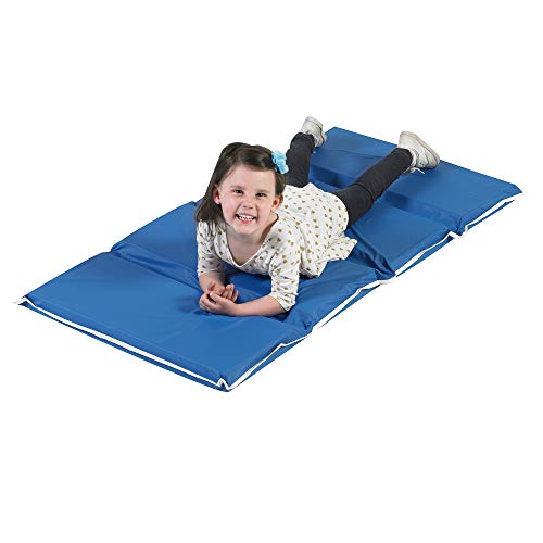Children's Factory Cf400-053 2" Tough Duty Folding Blue Rest Mats For Toddlers & Kids, 4-Fold Daycare Sleeping Floor Mat, Portable Foam Napping Mat, 5 Pack #TOP2