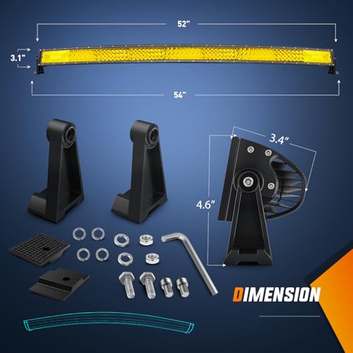 Image of Nilight 52 Inch LED Light Bar 783 LED Chips Curved Triple Row Fog Light Yellow Beam Spot Flood Combo High Power LED Driving Lights Off Road Lights for Trucks SUV UTV ATV Truck Van 4x4 Boat