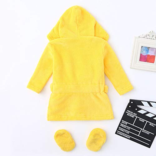 sunnymi 0-12 Monate Baby Jungen Mädchen Flanell Bademäntel Hoodie Nachtwäsche + Schuhe Outfits (A Gelb, 6-12 Monate)