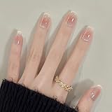 BHIDENAW ネイルチップ ショート 24枚入 人気 和風 かわいい シンプル おしゃれ 成人式 結婚式 パーティー 日常生活に使用できます 花嫁ネイル 光沢 つけ爪 両面テープ ウッドスティック (一目惚れ T8, M)