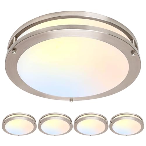 Image of Flush Mount Ceiling Light - 4 Pack 13″‌ 36W 3000K /3500K /4000K /5000K /6000K Dimmable Led Ceiling Light Fixture for Kitchen Hallway Bedroom Bathroom (4, Brushed Nickel, 13)