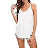 Evera B Womens V Neck Spaghetti Strap Tank Tops Dressy Casual Camisole Blouses Sleeveless Loose Cami Basic Tank Shirt (Large, Adj Strap Off Wht)