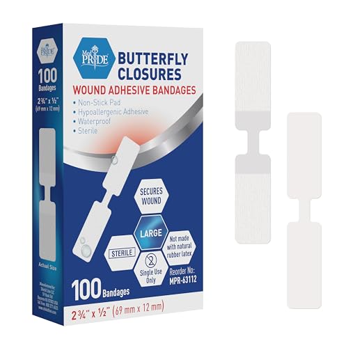MED PRIDE Butterfly Tape Closures Bandages (100 Pack)