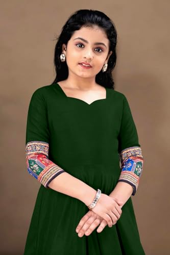 Image of Cotton Silk Long Anarkali Kurta for Girls