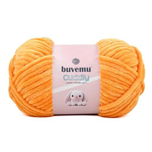 Image of Cuddly Velvet Chenille Yarn, Super Soft Fluffy Bulky for Knitting Crocheting Crafting Blanket Amigurumi, Durable for Shedding, 100 Gram (3.53 Ounces) 109 Yards (100 Meters) (Tangerine)