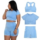 JPERLAB | Conjuntos Deportivos Mujer de 3 Piezas - Conjunto Gym Mujer Elástico y Transpirable - Pantalones Elásticos, Top y Sujetador para Entrenar (Azul, M)