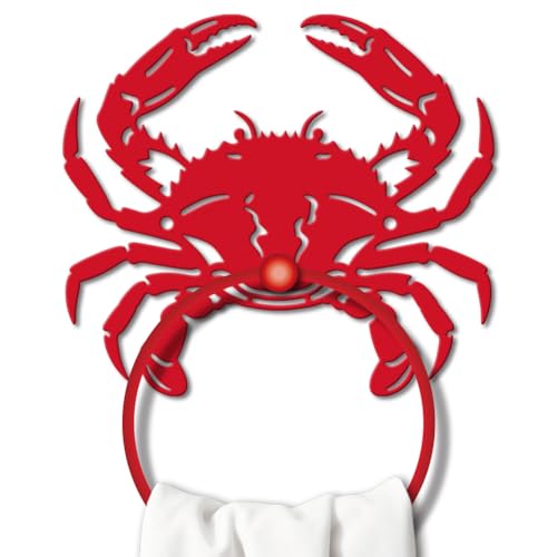 MAYJOYDIY Swimming Crab Metal Towel Ring Red Crab Hand Towel Holder Summer Style Storage Hanging Ring Beach Animal Wall Mounted Bathroom Accessories for Kitchen Washbasin Home Decoration Gift