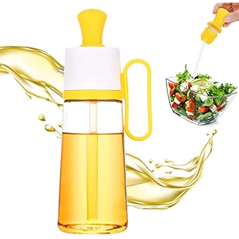 XLSRTDCY Glass Olive Oil Dispensing Bottle, 550ml Oil & Vinegar Cruet Bottle with Stainless Steel Pourers and Barbecue Brush 3 in 1, Oil Dispenser Bottle for Kitchen Cooking, Air Fryer, Salad or BBQ,Y Cover