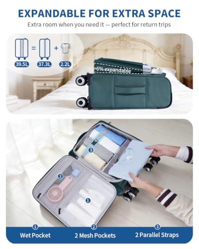 ECOHUB Bagage à main approuvé par les compagnies aériennes, valise à main souple de 21 pouces de hauteur avec roulettes à ressort absorbant les chocs, bagage de voyage léger avec serrure TSA, convient aux sacs à main de 22x14x9 – Image 5