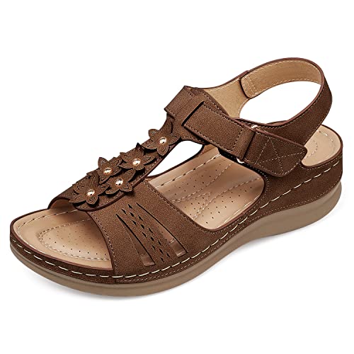 Image of SHIBEVER Dressy Wedge Women Sandals: Comfortable Arch Support Summer Sandal | Dress Orthopedic Ankle Back Strap Casual Open Toe Womens Sandals - All-Day Comfort Walking Memory Foam Flat Sandal Shoes