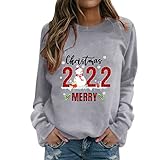 Weihnachten Pullover Oberteil Top Lässig Weihnachtspullover Damen Langarmshirt Weihnachts-Shirt Baumwolle Rundhals Lustig Rentier Schneemann Weihnachtsmotiv Sweatshirt Xmas Pulli Weihnachts