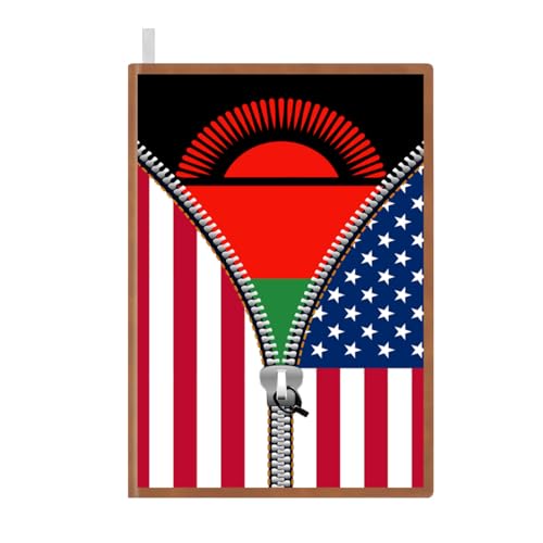 Malawi Malawian America Flag Printed Zipper Leather Journal for Men Women 100 Pages A5 Ruled Notebook Lined Notepad for Writing Note Taking Travel Diary for Teachers Students College Business