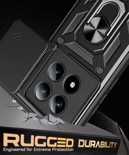 Image of WOW IMAGINE Tough Armor Bumper Mobile Back Case for Mi Redmi Note 15 5G 2025 | Poco M8 5G | Sliding Camera Cover | Shock Proof 360 Protection | Hybrid PC + TPU | Ring Holder with Kickstand - Black