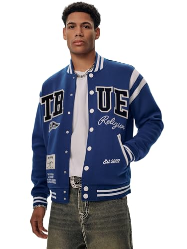 True Religion Men's True Uni. Varsity Jacket - Mazarine Blue | Classic Baseball Jacket