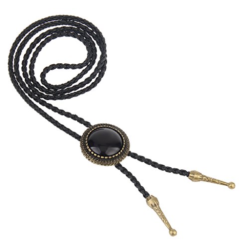 Image of GelConnie Bolo Tie for Men Women Western Cowboy Turquoise Leather Necktie | Natural Stone Bolo Tie Necklace for Women Rodeo Cowboy Leather Necktie Native American Western Cowgirl Ties Adjustable Cord