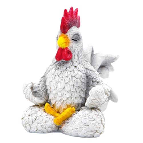 Gartenstatuen Huhn, Kunst Hahn Gartenfiguren Dekoration, Simuliert Tier für Zaun Zimmer Terrasse Garten Rasen Teich, Spielfigur Hahn krähend, ca. 5,4 cm große Tierfigur, detailgetreu, PVC-frei, ideal