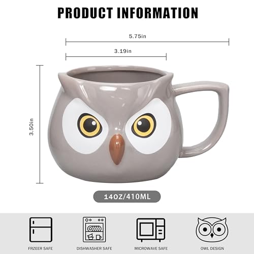 Taza de cerámica con búho 3D 14 oz miniatura 2