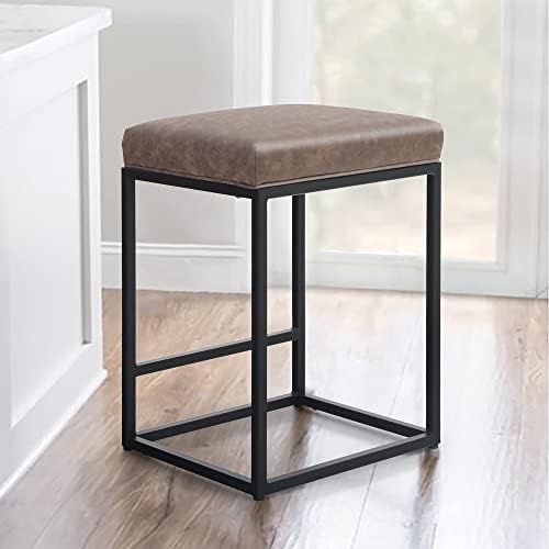 ALPHA HOME 24" Counter Stools Counter Height Bar Chair with Footrest Pu Leather Backless Kitchen Dining Cafe Chair with Thick Cushion & Sturdy Chromed Metal Steel Frame for Indoor Outdoor,Brown,1PC.