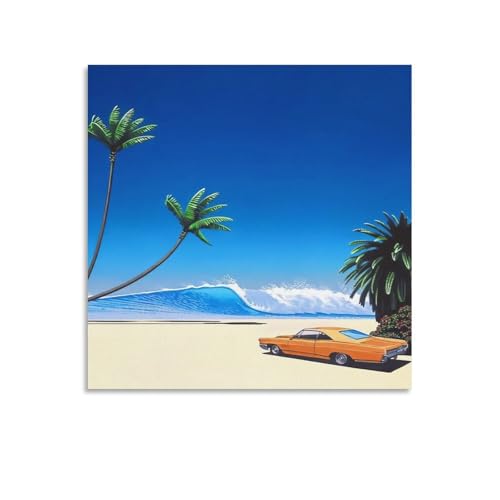 イラストレーター永井博の風景ビーチポスター (3) 装飾 絵 キャンバス リビングルーム 寝室 印刷 パネル20x20inch(50x50cm)
