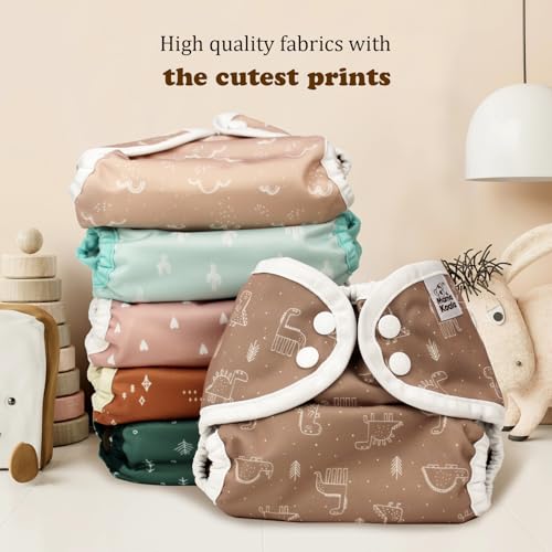 Image of Mama Koala Reusable Adjustable Cloth Diaper Covers with Double Gusset for Girls and Boys, Snap Closure, Size M(Simply Neautrals)
