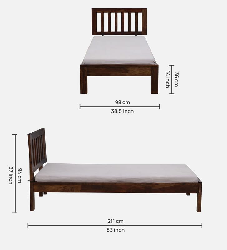 Image of Solid Sheesham Wood Wave Single Bed Without Storage | Wooden Single Bed Cot Palang Furniture for Bedroom Living Room Home and Hotel (Provincial Teak Finish)