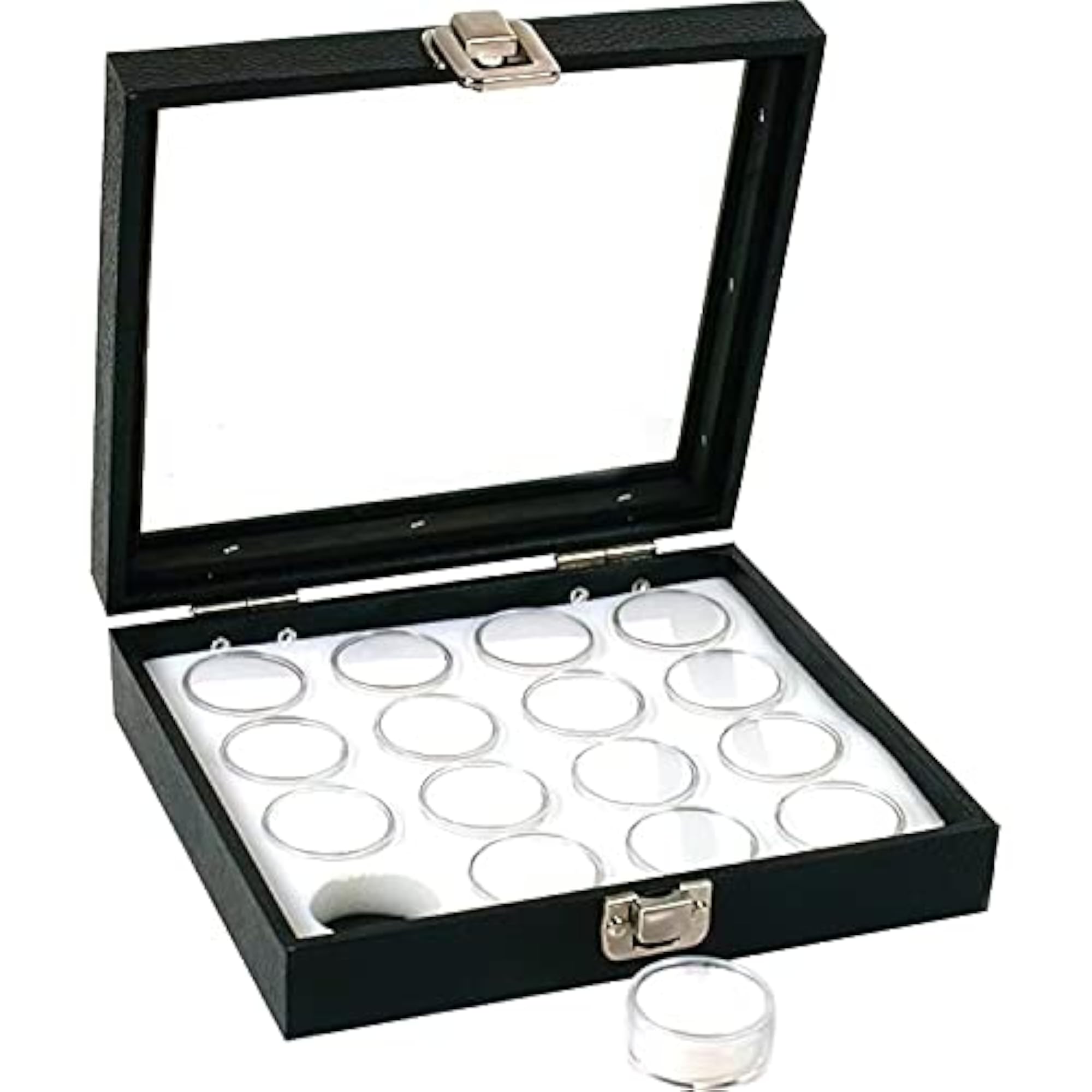 16 Gem Jars White Display Tray Glass Lid