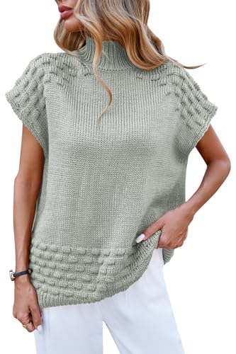 Cakulo Womens Oversized Sweater Vest Short Sleeve Mock Neck Fall Outfits Sleeveless Pullover Sweaters 2025, Grey, Medium