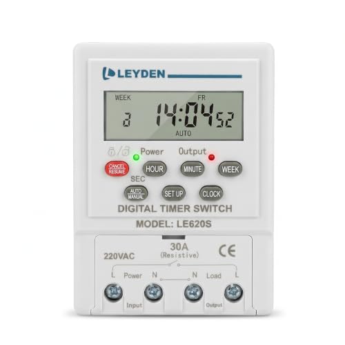 Image of LEYDEN LE620S 220VAC, Time Control Switch 24 Programs Per Day & Cyclic Function Switch for Industrial, Bells, Sirens, Motor, Fogger, Hydroponics System & Other Application