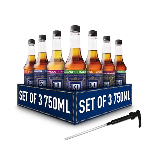 Image of Tate & Lyle - Custom Case Pure Cane Sugar Syrups - 3x750ml - Choose 3 of The Same Flavour - With Pump - Caramel, Salted Caramel, Hazelnut, Vanilla And More - Fairtrade, Vegan and Vegetarian Friendly