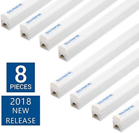 (Pack of 8) SUNVIE LED T5 Integrated Single Fixture, 4FT, 2200lm, 20W, Utility Shop Light, Ceiling and Under Cabinet Light, Corded Electric with Built-in ON/Off Switch (Super Bright White)โฆ