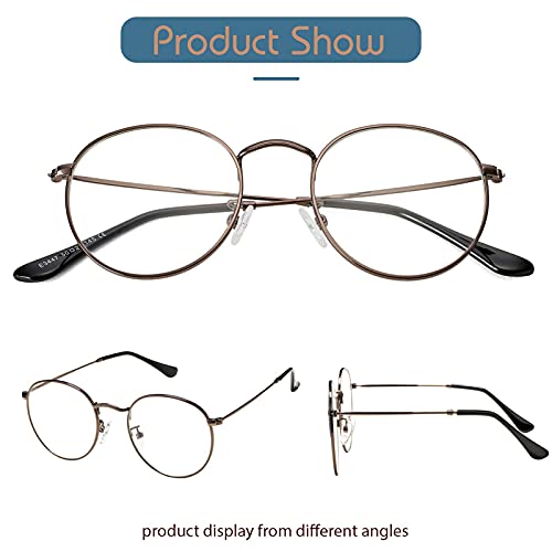 Image of Vintage Round Metal Glasses Frame with Clear Lens, 2 Pack Women Men Non-Prescription Eyeglasses