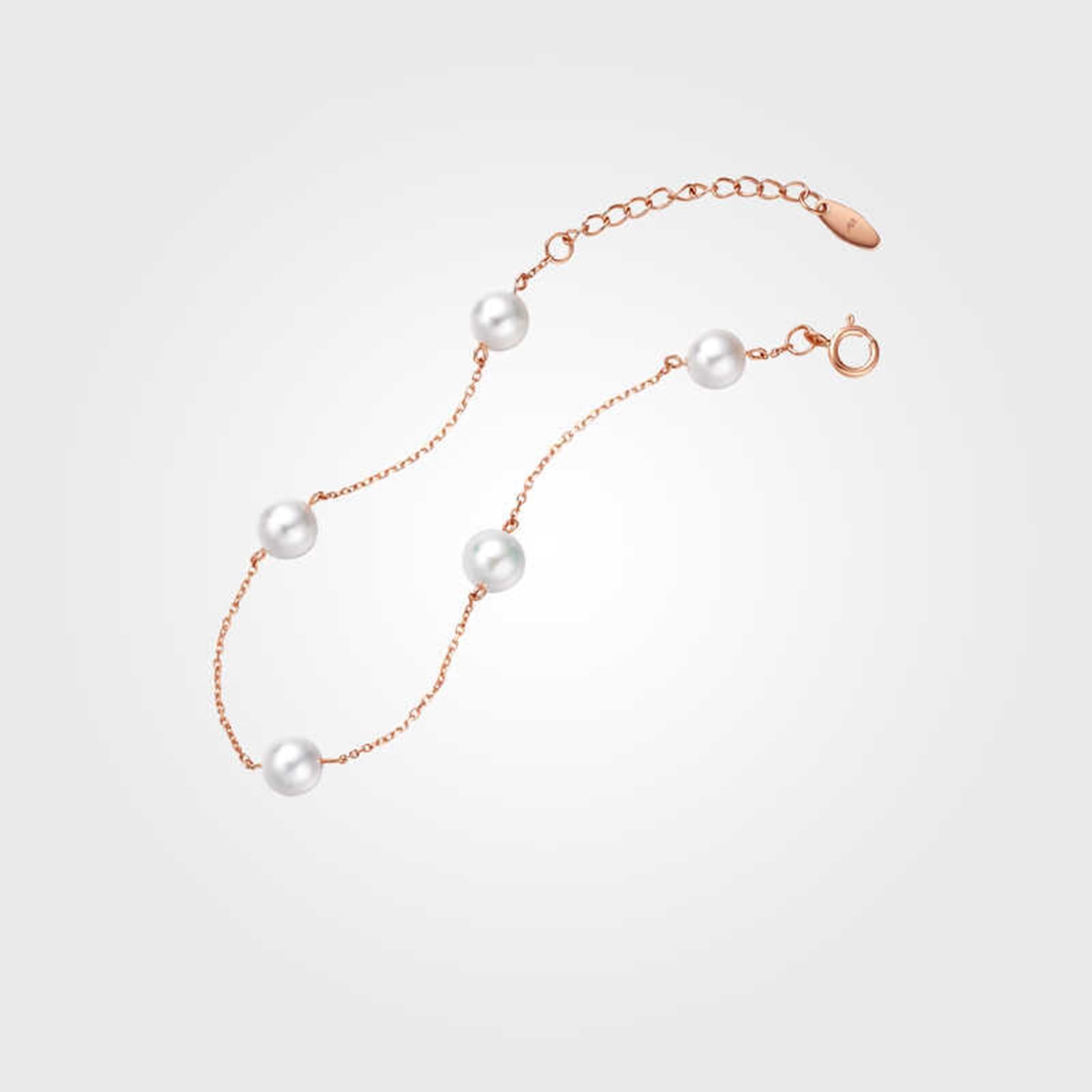 Pulseras de oro rosa para mujer, perlas de oro rosa de 5.5-6 mm, pulseras de hermana mayor para mujer