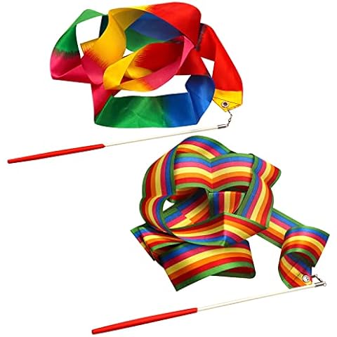 Eruinfang 2Pieces Dance Ribbons, Gymnastic Ribbon Rhythmic Dancing Streamers Rhythmic Gymnastic Ribbon Perfect Rhythm Sticks for Artistic Dancing Gymnastics, Kids Dancing, Talent Shows Cover