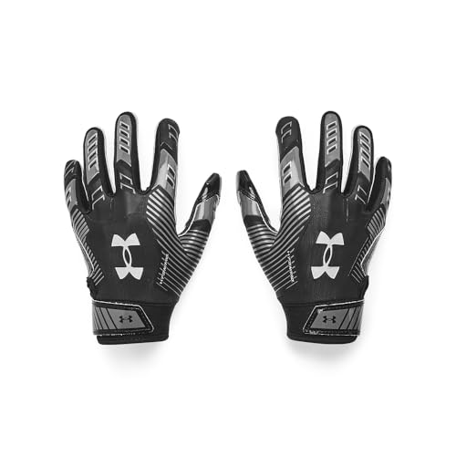 Under Armour Boys' Pee Wee F9 Football Gloves, (001) Black/Castlerock/Metallic Silver, One Size Fits...