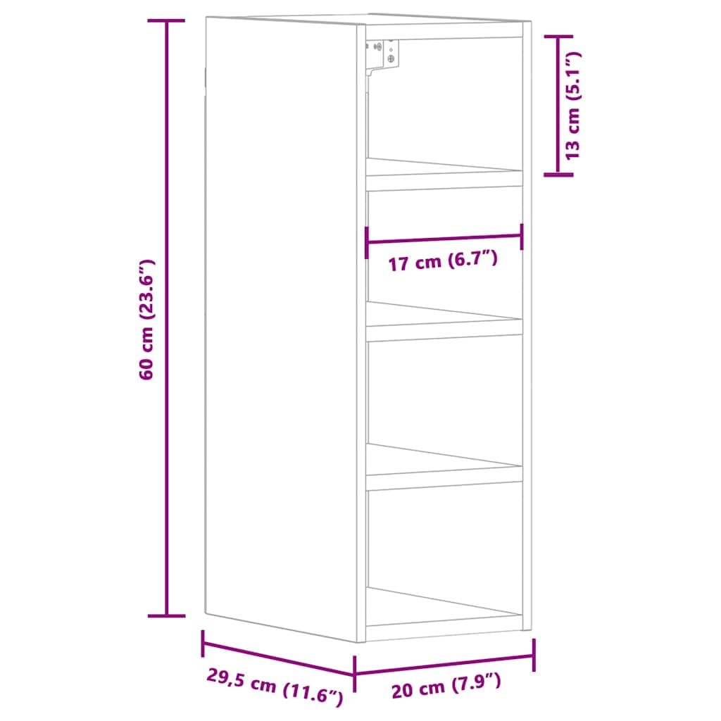 vidaXL Armoire Suspendue chêne Sonoma 20x29,5x60 cm Bois d'ingénierie, Armoire de Cuisine, Placard, Armoire Flottante, Armoire de Rangement
