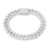 Cysnuc Iced Out - Pulsera de eslabones cubanos para hombres y mujeres, 12 mm, chapada en oro blanco de 18 quilates, con diamantes brillantes, estilo hip hop, gruesa, hipoalergénica, con caja de regalo