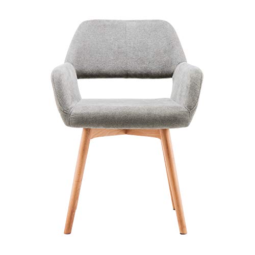 YEEFY Desk Chair No Wheels Comfy Accent Chair for Living Dining Room Bedroom Vanity Chair Makeup Chair Home Office Mid Century Modern Upholstered Armchair Sofa (Gray, 1) - Thumbnail 7