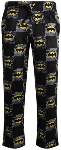 COCO BRANDS Mens Pajama Pants - Cozy PJ Lounge Sleep Pants Pajama Bottoms for Men Sleepwear with Pockets (S-XL), Batman Logo Checkerboard, Small
