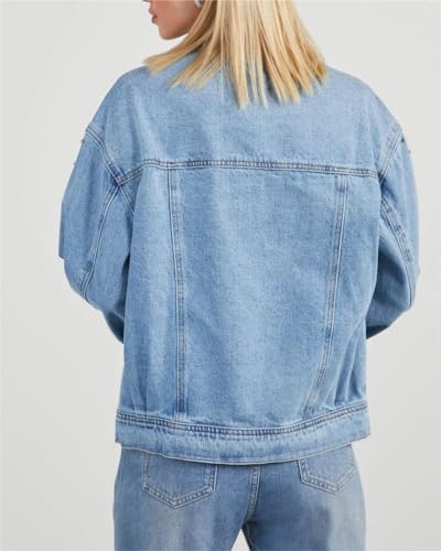 LifeShe Women's Rhinestone Denim Jacket Casual Long Sleeve Jeans Trucker Jacket Coat2