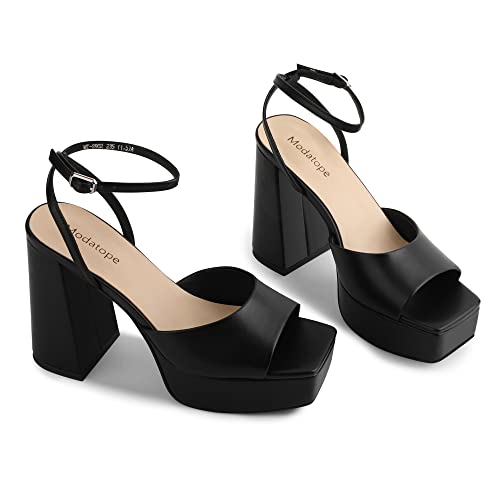 Image of Modatope Platform Heels for Women Chunky Heel Open Toe Ankle Strap Sandals