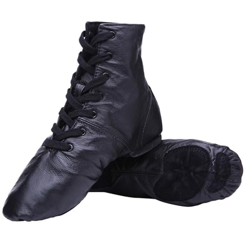ZHENSI Bottes De Jazz en Cuir Bottines De Danse Modernes Semelle Fendue Montantes Pieds Nus Souples pour Femmes,Noir,39 EU