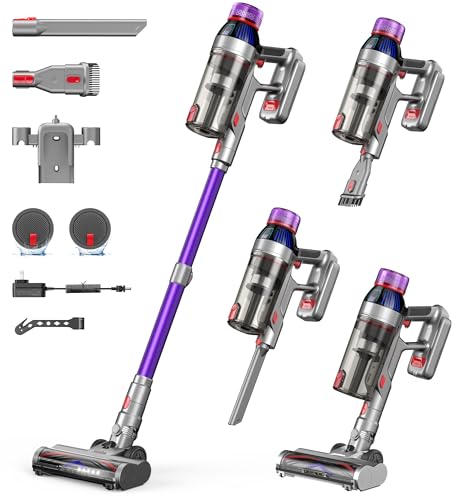 Aspirateur balai sans fil pour la maison : aspiration puissante de 550 W 45 kPa avec filtre HEPA, autonomie de 55 minutes, écran LED, brosse anti-nœuds, batterie rechargeable, léger pour poils Aspirateur balai sans fil pour la maison : aspiration puissante de 550 W 45 kPa avec filtre HEPA, autonomie de 55 minutes, écran LED, brosse anti-nœuds, batterie rechargeable, léger pour poils